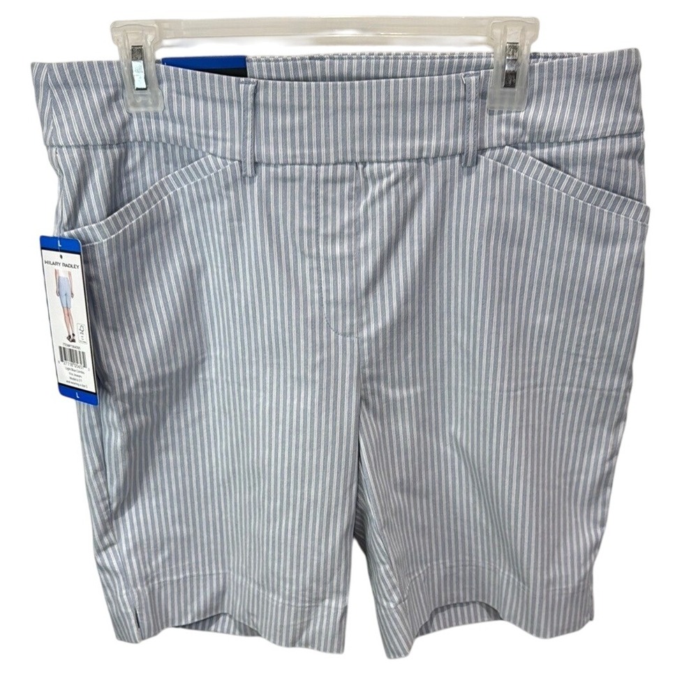 Hilary Radley Golf Shorts Pull-On Stretch Pockets Striped Light Blue L